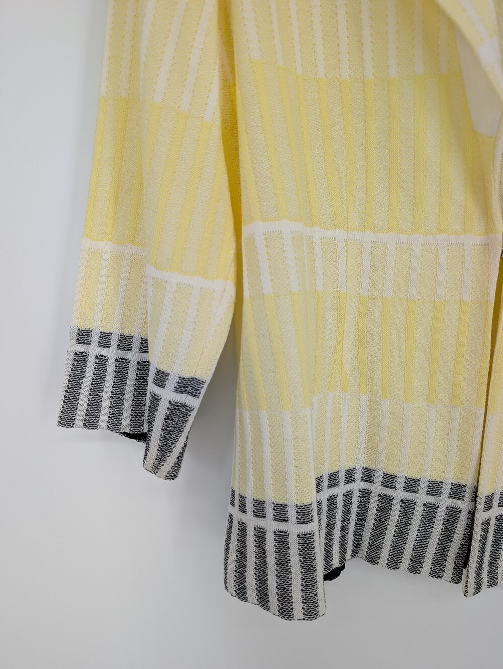 Ming Wang Textured Knit Jacket Yellow White Black Acrylic Large - Picture 2 of 6